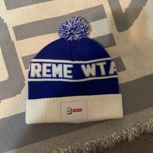 Supreme Blue and White Knit Beanie